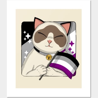 Cute Ragdoll Cat Holding Asexual Pride Flag Posters and Art